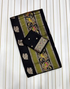 Sari traditionnel en tissu Meenakari, sari de créateur en tissu Chinya de qualité supérieure, sari jacquard motif oiseau royal, pallu élégant motif paon - Product Image 1