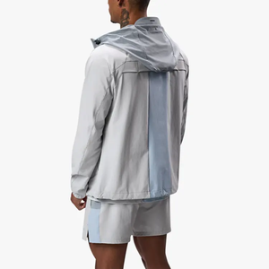 Survêtement gris clair pour homme, à blocs de couleur, manches longues, à capuche, avec fermeture éclair, sportif, respirant, en polyester, coupe classique, pour le printemps - Product Image 2