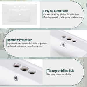 Mobile Bagno Stile Transizionale da 30 Pollici con Lavabo in Ceramica - Set Vanità Bagno Premium - Product Image 6