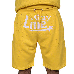 Pantalones Cortos de Algodón para Hombre con Apliques de Diamantes de Imitación, Cintura Elástica con Cordón, Estilo Casual Holgado para Verano - Product Image 3