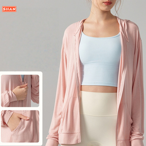 Custom Logo Gym Fitness <b>Jacket</b> Breathable Anti-UV Hoodie Quick Dry Loose Full Zip for <b>Women</b> Breathable <b>Women</b> Hooded <b>Jacket</b> - Product Image 4