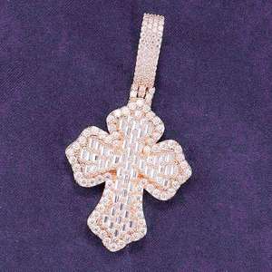 Collar Hip Hop con Colgante de Cruz de Moissanita y Diamantes, con Racimo de Baguettes, para Hombre, Plata de Ley 925, Joyería de Moda, Regalo - Product Image 1