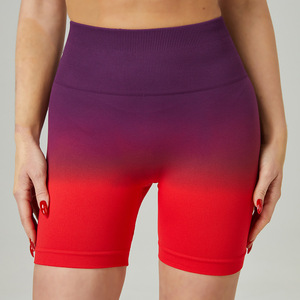 Shorts de cycliste taille haute pour femme, dégradé de couleurs, respirants, en tissu tricoté Spandex, taille élastique, pour délavage à la pierre, coupe classique - Product Image 4
