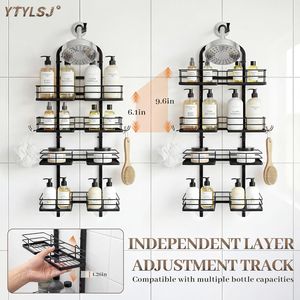 Portaoggetti da doccia a 4 livelli regolabile in acciaio inossidabile con soffione doccia a mano per organizzare gli scaffali del bagno - Product Image 2