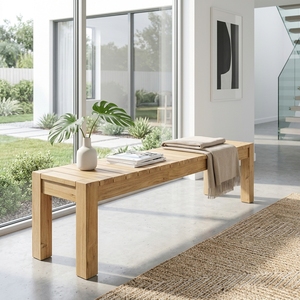 Modern Long Solid Wood Dining Bench Elegant Slatted Plank Top Wooden <b>Seat</b> Furniture For Rustic Home Setup Art Design Pure Art - Product Image 3