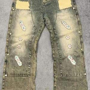 Straight Vintage Cotton Men's Jeans High-End Customized Men's Washing and Distressing Treatment Vintage with Rivets 300 Grams - Product Image 4