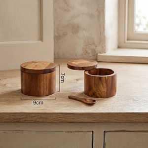 Wooden Salt Cellar with Spoon and Swivel Lid Dust Resistant Leak Proof Eco-Friendly <b>Herb</b> Spice Storage <b>Box</b> Hand Wash Only - Product Image 3