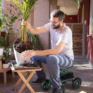 Carrello portaoggetti da giardino in ferro con sedile e manico corto 75*45*47cm - Product Image 5