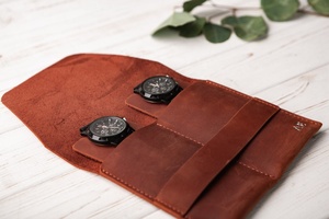 LWP-0051 Genuine Leather <b>Watch</b> Travel Pouch Engraved Protective Organizer <b>Case</b> Holder - Product Image 2