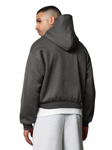 <b>Dark</b> <b>Grey</b> Oversized Cropped Heavy Thick Zip up <b>Hoodies</b> <b>Men</b> Custom Design Logo Drop Shoulder Double Slider Cheap Bulk Thermal - Product Image 2
