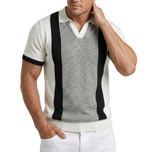 Camisetas Polo de Punto para Hombre al por Mayor, Cuello Johnny, Manga Corta, Bloques de Color Verticales, Dobladillo con Banda, Camisetas Polo Personalizadas para Hombre - Product Image 3