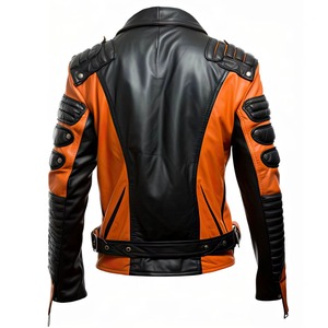 Blouson de motard en cuir pour homme, en cuir de vache, imperméable, respirant, avec fermeture éclair et ceinture à la taille, pour l'hiver - Product Image 4