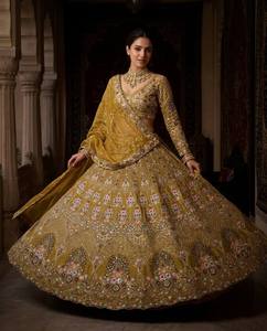 InCotton.M Lehenga Dorado de 4 Metros con Volantes y Capas de Lona de Georgette Sintética, Glamour para Fiestas - Calidad Excepcional - Product Image 5