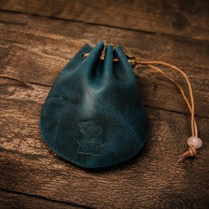 Handmade Leather <b>Dice</b> Pouch Drawstring <b>Bag</b> Teal Blue Portable Craft Gift for Gamers - Product Image 5