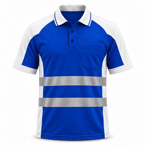 Polo de travail réfléchissant pour homme ODM avec bande réfléchissante cousue, manches courtes, poche poitrine, uniforme contrastant pour personnel de transport, vente en gros - Product Image 1