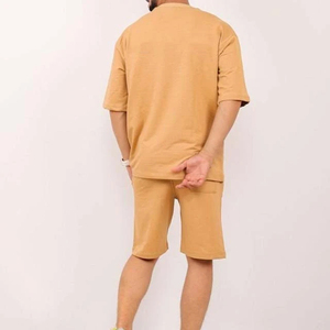 2026 New Design Men's Solid Color Crew Neck T-Shirt <b>Set</b> Casual <b>Knitted</b> Cotton Shorts Summer Outfit OEM ODM - Product Image 2