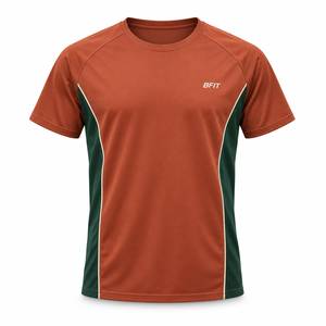 Men's Short Sleeve Sport <b>T</b>-<b>Shirt</b> <b>Orange</b> Green Contrast Panels Quick Dry Eco-Friendly Breathable Regular Fit O-Neck 100% - Product Image 1