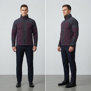 <b>Men</b> Burgundy Gray Color Block Windbreaker <b>Jacket</b> Stand Collar Full Zip Outdoor <b>Utility</b> Sports <b>Jacket</b> - Product Image 4