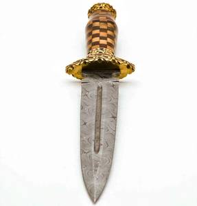 Custom Handcrafted Twist Damascus Steel Decorative <b>Desk</b> Craft Checkered <b>Wood</b> Mosaic Handle Carved Brass Guard - Product Image 6