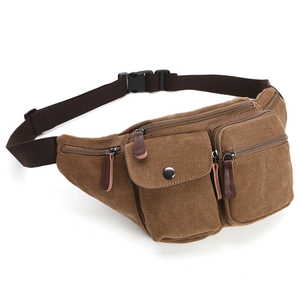 Sac banane unisexe personnalisable en toile bleue avec fermeture éclair et plusieurs poches pour usage quotidien - Product Image 3