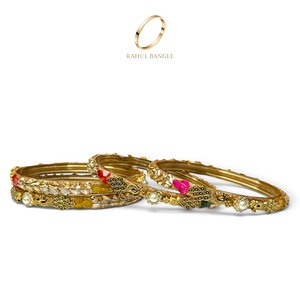 Bracelets en verre cachemiri plaqué or Royal Peacock, design feuille de cristal, bijoux de mariage indiens, collection en gros - Product Image 3