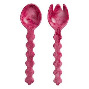 Ensemble cuillère et fourchette à salade en résine vert émeraude, finition marbrée brillante, ustensiles de service de luxe faits à la main - Product Image 6