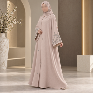 Elegante Vestido Abaya con Adornos de Perlas para Mujer, con Mangas Anchas, Tela Suave, Ropa Islámica Modesta |   Conjunto de Ropa Elegante para Ocasiones Especiales - Product Image 4