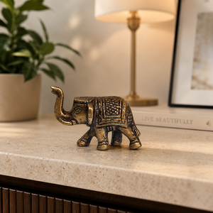 SHUBHAM Brass <b>Elephant</b> Sculpture Miniature Metal Figurine <b>Decorative</b> Desk Ornament Trunk Up Symbol of Good Luck - Product Image 3
