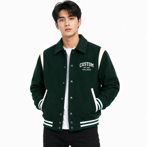 Veste de sport en twill pour homme, vert foncé, avec accents blancs sur le devant, broderie personnalisée, style preppy, respirante, coupe-vent, hiver - Product Image 4
