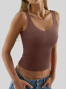 Camiseta sin mangas de verano para mujer, con tirantes, acanalada, a la moda, con doble forro, cuello en V, informal, básica, moderna, para hacer ejercicio, salir de fiesta - Product Image 3