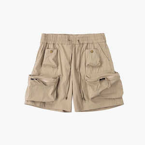 Men's Cargo Shorts Solid Color Mid Waist Drawstring Closure Canvas Material Casual Style Breathable Pocket Design - Product Image 3
