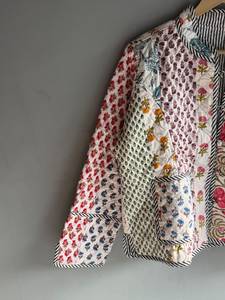 <b>Quilted</b> Cotton <b>Jacket</b> Women Floral <b>Pattern</b> Mandarin Collar Full Sleeve Spring Regular Length Patch Pocket Hand Embroidery GIFT - Product Image 2