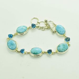 Nouveauté : Bracelet en argent sterling 925 avec larimar et topaze bleue, serti de maillons, classique, pour femme, à porter au quotidien, bijoux fins - Product Image 1