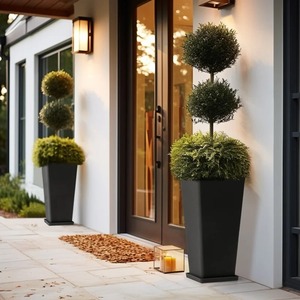 Jardinière en plastique noir moderne pour l'extérieur, pot de jardin pour fleurs et plantes vertes, style minimaliste, design rectangulaire - Product Image 3