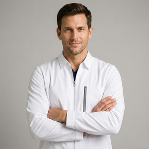 Blouse médicale pour hommes pour médecins et dentistes - Tissu sergé en bambou/polyester/spandex, coupe classique, uniforme d'hôpital durable - Product Image 3