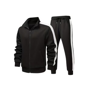Ensemble de survêtement pour homme personnalisé de haute qualité, respirant, en polaire durable polyester/coton, avec fermeture éclair intégrale et col montant, décontracté, blanc - Product Image 1