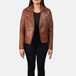 Wholesale Women's <b>Real</b> <b>Leather</b> <b>Jackets</b> with Custom Logo Biker Style Winter Season Women's <b>Leather</b> <b>Jacket</b> - Product Image 1