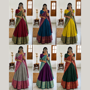Lichi Silk Jacquard Zari Border <strong>Ready</strong> <strong>to</strong> <strong>Wear</strong> <strong>Lehenga</strong> Choli With Banarasi Dupatta Full Stitched Half <strong>Saree</strong> By Royal Export - Product Image 5