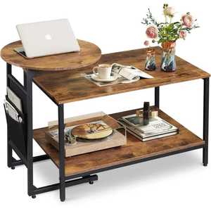 Industrial A-Frame Console <b>Table</b> | Rustic Wood and Metal Mesh Entryway <b>Table</b> | Slim 2-Tier <b>Sofa</b> <b>Side</b> <b>Table</b> with Mesh Storage - Product Image 4