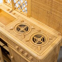 Jouets de cuisine pour enfants, cuisinière en bois de rotin naturel, grand ensemble de jouets de cuisine pour enfants