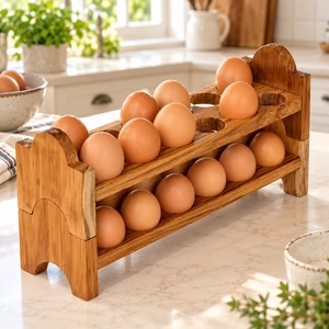 Support à œufs en bois moderne à 2 niveaux MH Sons EGH12 de haute qualité, finition naturelle élégante, écologique, rangement pour la cuisine et la maison - Product Image 1