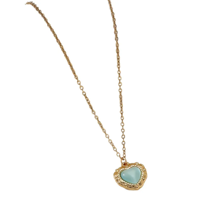 Collar con Forma de Corazón para Mujer en Estilo Moderno, Acero de Titanio con Baño de Oro Real de 18K y Recubrimiento PVD, con Piedra Ojo de Gato - Product Image 5