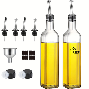 Vetro trasparente distributore di olio d'oliva bottiglia di ampolla con versatori e imbuto caraffa di olio d'oliva Decanter <span class=keywords><strong>per</strong></span> contenitore olio da cucina - Product Image 1