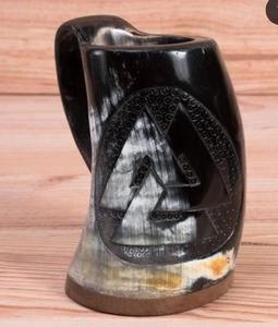 Mug à boire en corne de buffle naturelle, motif loup sculpté, objet de collection artistique, thème animal, durable, fait main - Product Image 4