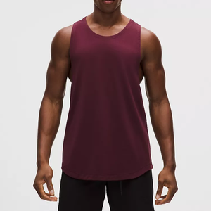 Men's <b>Maroon</b> Breathable Cotton/Bamboo Fiber Quick Dry Eco-Friendly Stand Collar Casual Sleeveless Workout Tank <b>Top</b> - Product Image 4
