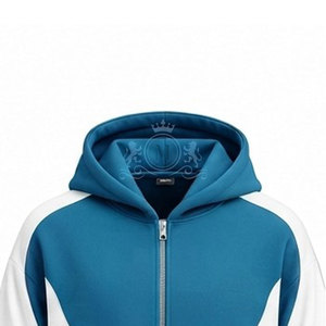 Custom Logo Blue White Color Blocking Tracksuit 100% Set Full <b>Zip</b> <b>Hooded</b> 450 Gsm Sweatshirt Pants - Product Image 2