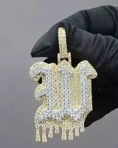 Colgante de Plata de Ley 925 con Moissanita, Letra Inicial, Estilo Hip Hop, Dos Tonos, Certificado, Unisex - Product Image 3