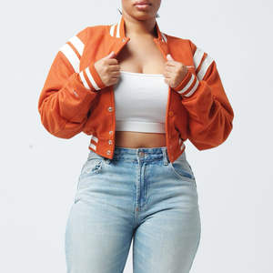 Chaquetas Varsity Cortas de Cuero Genuino para Mujer al por Mayor, Tallas Grandes, Estilo Béisbol, Transpirables - Product Image 4