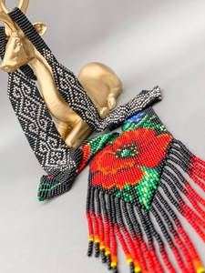 GLAMOUR MEILLEURE VENTE Collier gerdan ethnique populaire avec perles de fleurs rouges, bijoux ukrainiens, long collier gerdan bohème perlé - Product Image 5