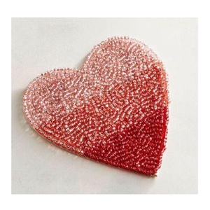 Heart Shape Glass Beads Handmade 10cm <b>Red</b> & Pink Stripe <b>Bow</b> Design Tea Coaster Set for Coffee Mug & Tea Cup Dining Decor - Product Image 3